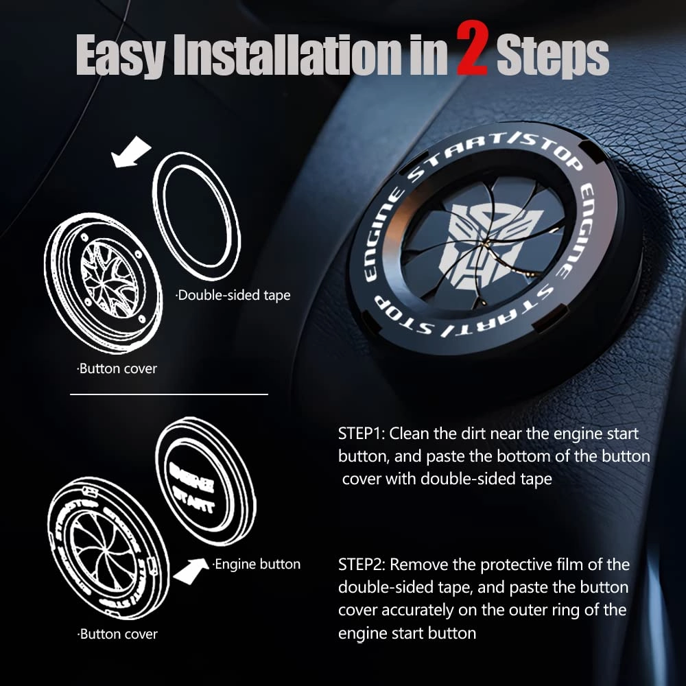 Tybasthe Rotary Push Start Button Cover, Transformers Car Accessories Engine Start Stop Button Cover, Autobots Car Stickers Interior Decor, Motorcycle Ignition Key Switch Cover, Black
