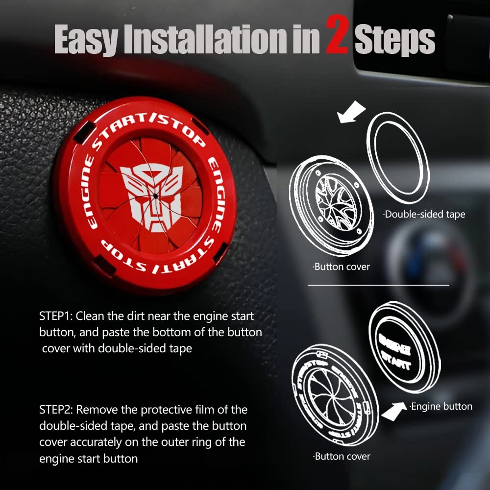 Tybasthe Rotary Push Start Button Cover, Transformers Car Accessories Engine Start Stop Button Cover, Autobots Car Stickers Interior Decor, Motorcycle Ignition Key Switch Cover, Red