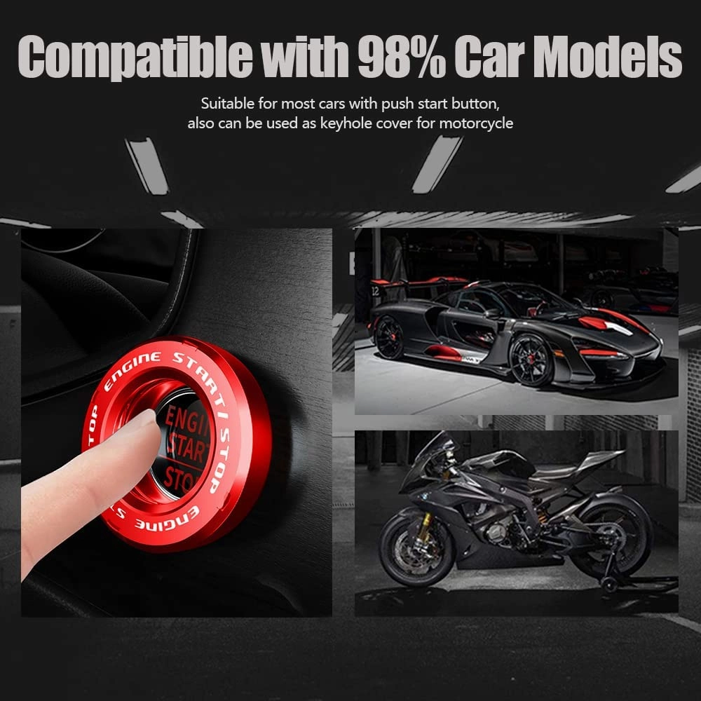 Tybasthe Rotary Push Start Button Cover, Transformers Car Accessories Engine Start Stop Button Cover, Autobots Car Stickers Interior Decor, Motorcycle Ignition Key Switch Cover, Red