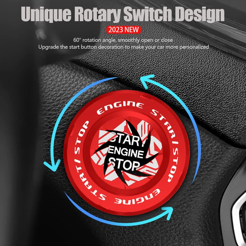 Tybasthe Rotary Push Start Button Cover, Transformers Car Accessories Engine Start Stop Button Cover, Autobots Car Stickers Interior Decor, Motorcycle Ignition Key Switch Cover, Red