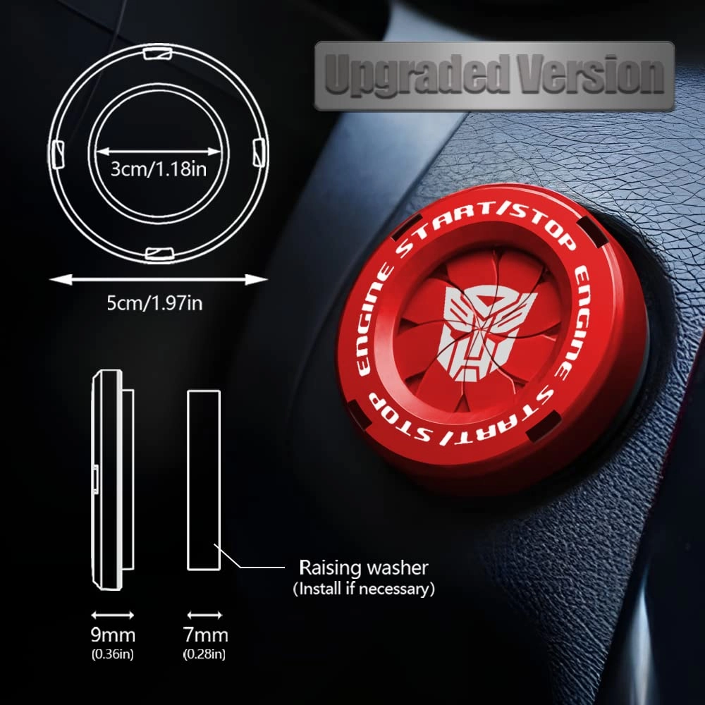 Tybasthe Rotary Push Start Button Cover, Transformers Car Accessories Engine Start Stop Button Cover, Autobots Car Stickers Interior Decor, Motorcycle Ignition Key Switch Cover, Red