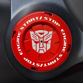 Tybasthe Rotary Push Start Button Cover, Transformers Car Accessories Engine Start Stop Button Cover, Autobots Car Stickers Interior Decor, Motorcycle Ignition Key Switch Cover, Red