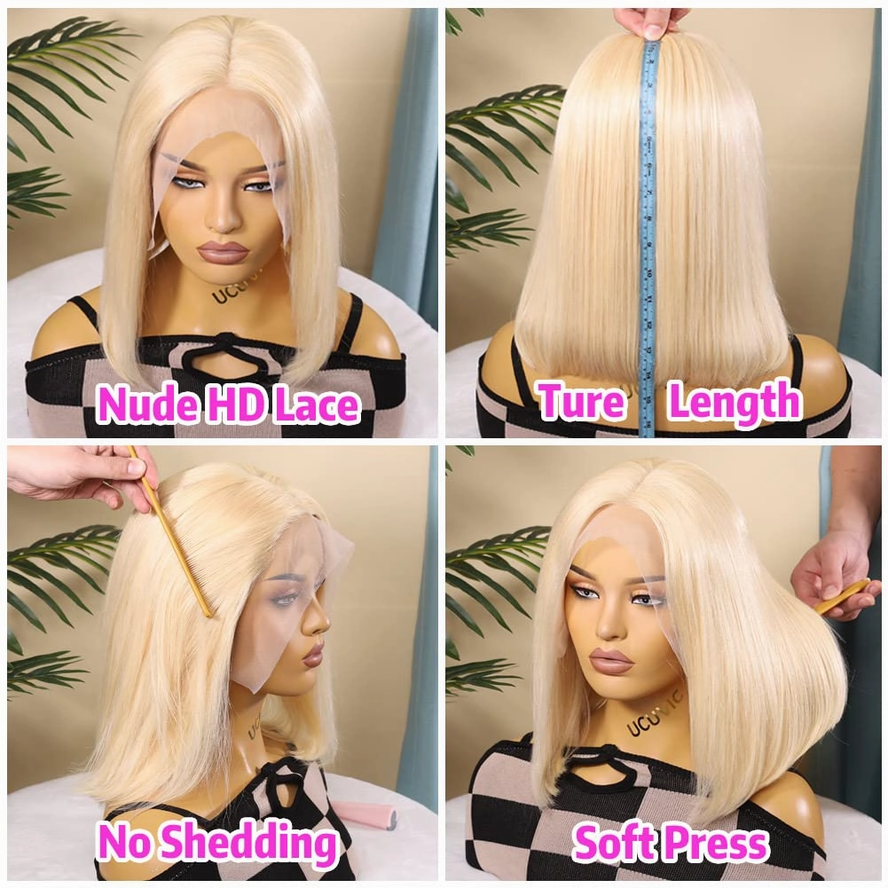 UCUVIC Blonde Bob Wig HD Lace Front 613 Wigs Human Hair 13x4 Bob Wig Human Hair Replacement Wigs,613 Blonde Straight Glueless Lace Front Wigs Human Hair Bob Wigs for Black Women 12 Inch
