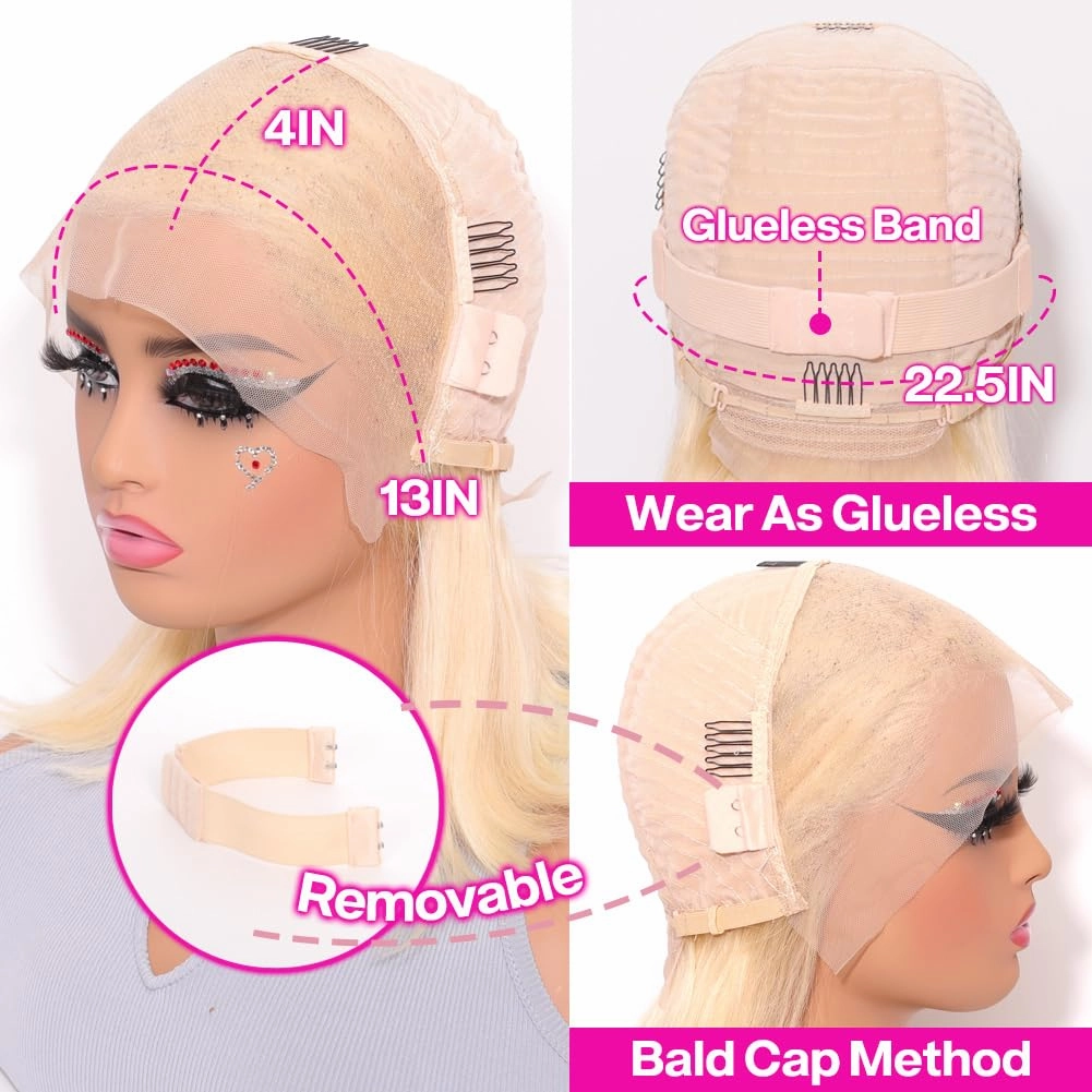 UCUVIC Blonde Bob Wig HD Lace Front 613 Wigs Human Hair 13x4 Bob Wig Human Hair Replacement Wigs,613 Blonde Straight Glueless Lace Front Wigs Human Hair Bob Wigs for Black Women 12 Inch