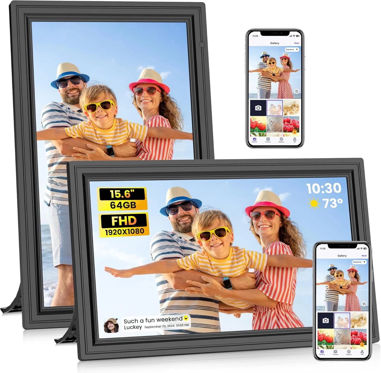 Uhale 2 Pack 15.6" Digital Picture Frame 64GB Storage 1920x1080 IPS FHD WiFi Electronic Photo Frame with Remote Control Support SD Card/USB Drive Share Photos/Videos Anywhere (No Touchscreen)