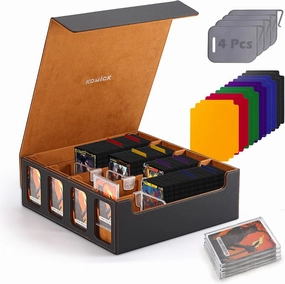 Ultra-Capacity 4-Row Trading Card Storage Box with Commander Display, Holds 3000  Cards with Dividers & Card Holders, PU Leather MTG Commander Deck Box, YuGiOh, TCG, Sport Cards (Black/Gold)