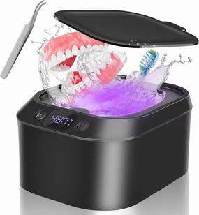 Ultrasonic Retainer Cleaner Machine, 46KHz Ultrasonic Dental Cleaner with U·Violet Light, 3 Timer Mode Portable Ultrasonic Denture Cleanser for Mouth Guard Aligner Jewelry Ring