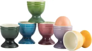 UNICASA Ceramic Egg Cups, Porcelain Colorful Egg Cup Set of 6, Stand Holder for Soft Boiled Eggs, Microwave & Dishwasher Safe (Set B)