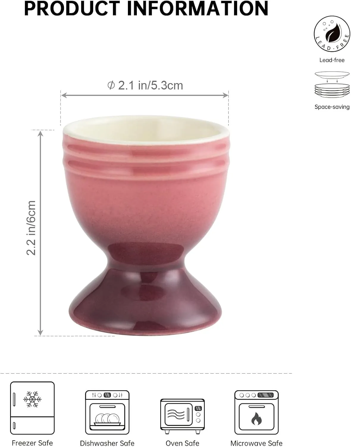 UNICASA Ceramic Egg Cups, Porcelain Colorful Egg Cup Set of 6, Stand Holder for Soft Boiled Eggs, Microwave & Dishwasher Safe (Set B)