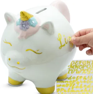 Unicorn Piggy Bank for Kids - Hand Painted Ceramic Piggy Bank for Girls with Plug - Personalized Unicorn Toy for Kids - Room Decor - Cute Birthday Gift for Your Boys & Girls