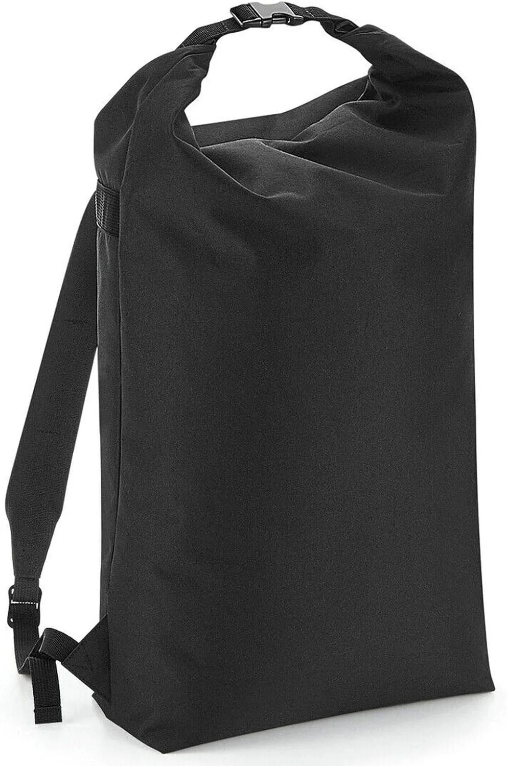 Unisex Clip Closure Rucksack Waterproof Bag Adults Travel Icon Roll Top Backpack Black One Size
