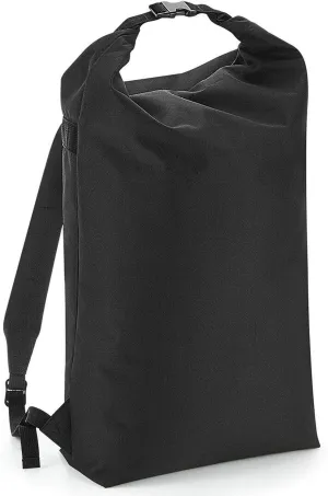 Unisex Clip Closure Rucksack Waterproof Bag Adults Travel Icon Roll Top Backpack Black One Size