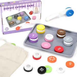 Upltowtme Wooden Cookie Play Food Set for Kids Number Counting and Matching Game Pretend Play Slice Biscuit Play Kitchen Accessories Age 3  Montessori Learning Toy Food Game Birthday Gifts