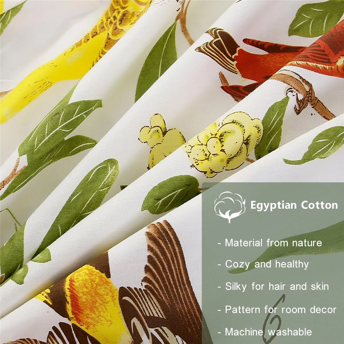 URBONUR 100% Cotton Pillowcases Set of 2 Standard Size Garden Leaves Birds Printed Pillow Cases Soft Breathable Pillowcase Decorative Pillow Cover (Standard, 20x26 Inches, Green Leaves)