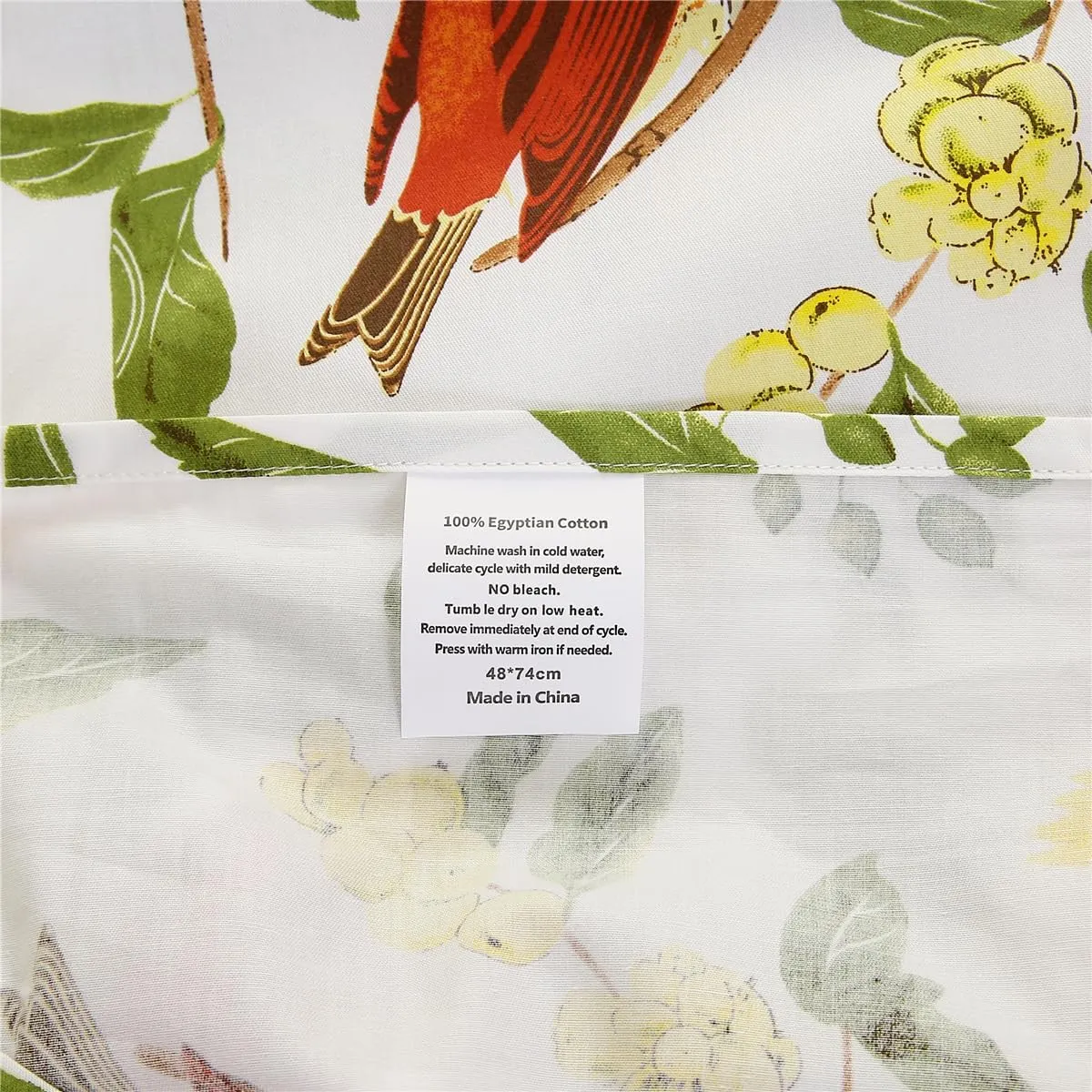 URBONUR 100% Cotton Pillowcases Set of 2 Standard Size Garden Leaves Birds Printed Pillow Cases Soft Breathable Pillowcase Decorative Pillow Cover (Standard, 20x26 Inches, Green Leaves)