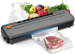 Vacuum Sealer Machine for Food Preservation, 6-in-1 Food Sealer for Freshness Storage, 75kpa Compact Vacuum Sealing Machine with External Sliding Blade, Digital Countdown Titanium Gray