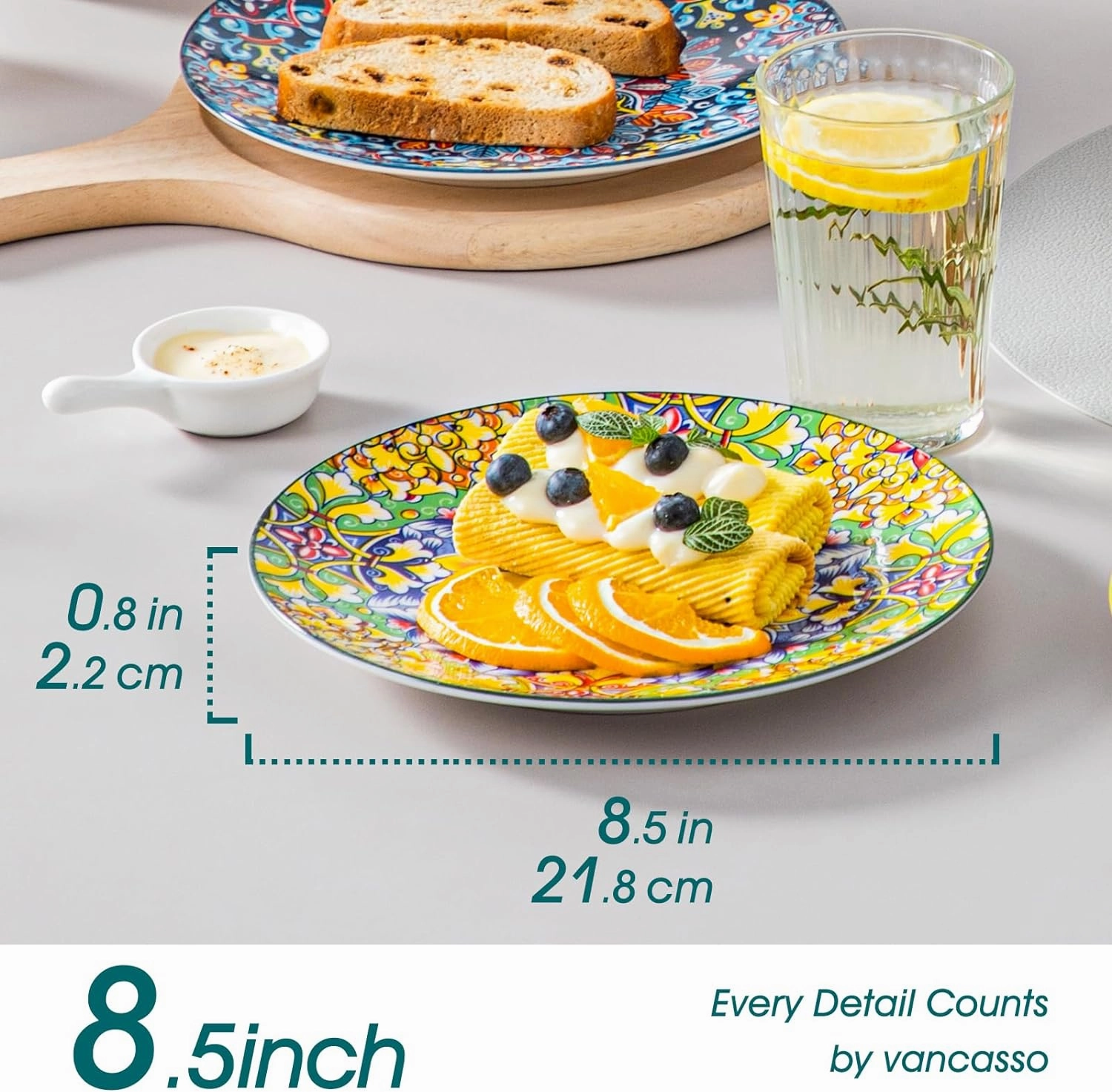 vancasso Salad Plates Set of 6-8.5 Inch Ceramic Dessert Plate, Small Dinner Plate Set, Microwave, Oven and Dishwasher Safe, Colorful Bohemian Style Dishes for Kitchen
