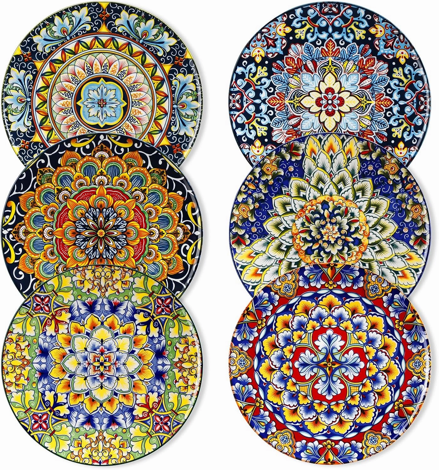 vancasso Salad Plates Set of 6-8.5 Inch Ceramic Dessert Plate, Small Dinner Plate Set, Microwave, Oven and Dishwasher Safe, Colorful Bohemian Style Dishes for Kitchen
