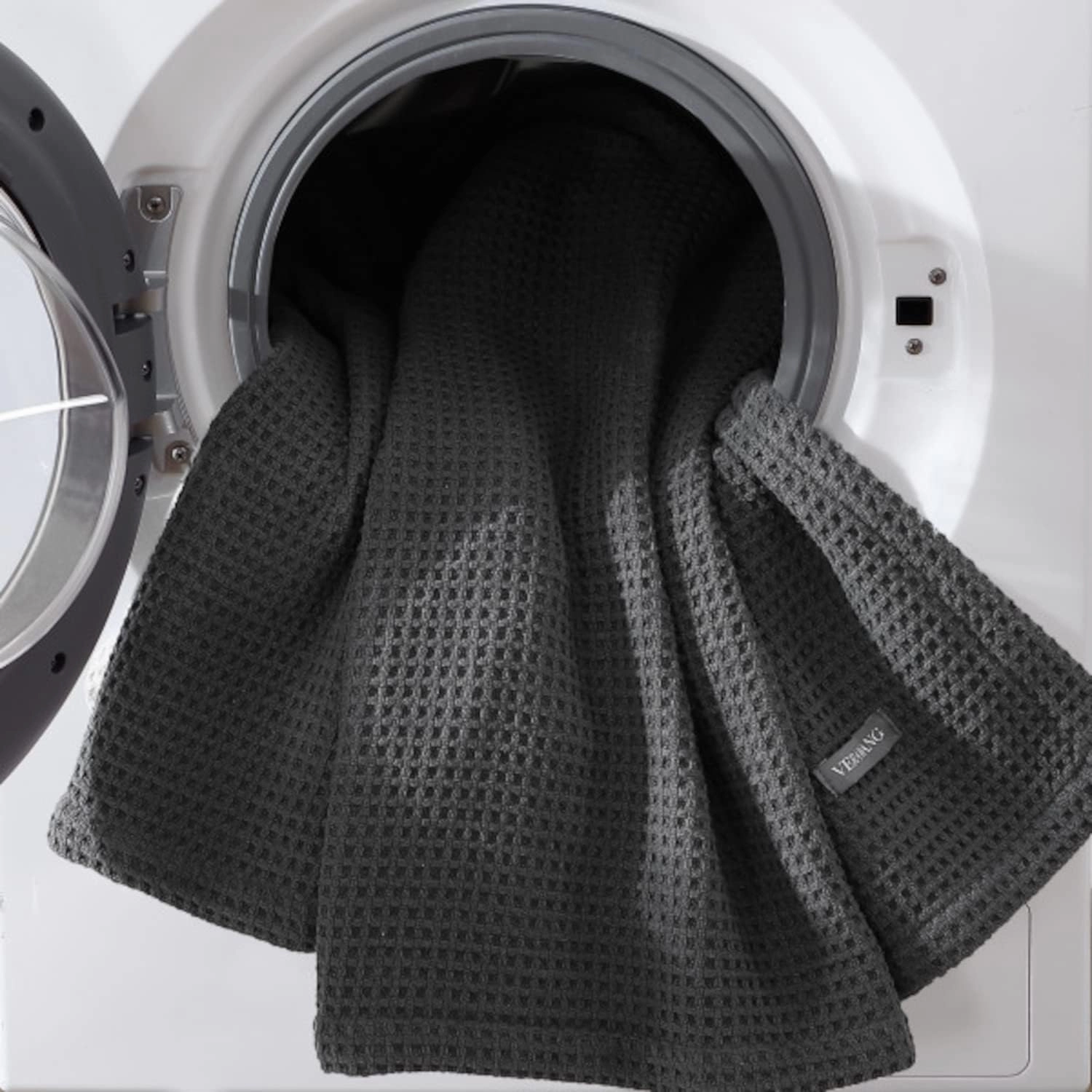 Vera Wang - Queen Blanket, Luxury Cotton Bedding, Super Soft Essentials with Waffle Weave Knit (Waffleweave Charcoal Grey, Queen)