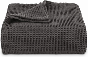 Vera Wang - Queen Blanket, Luxury Cotton Bedding, Super Soft Essentials with Waffle Weave Knit (Waffleweave Charcoal Grey, Queen)