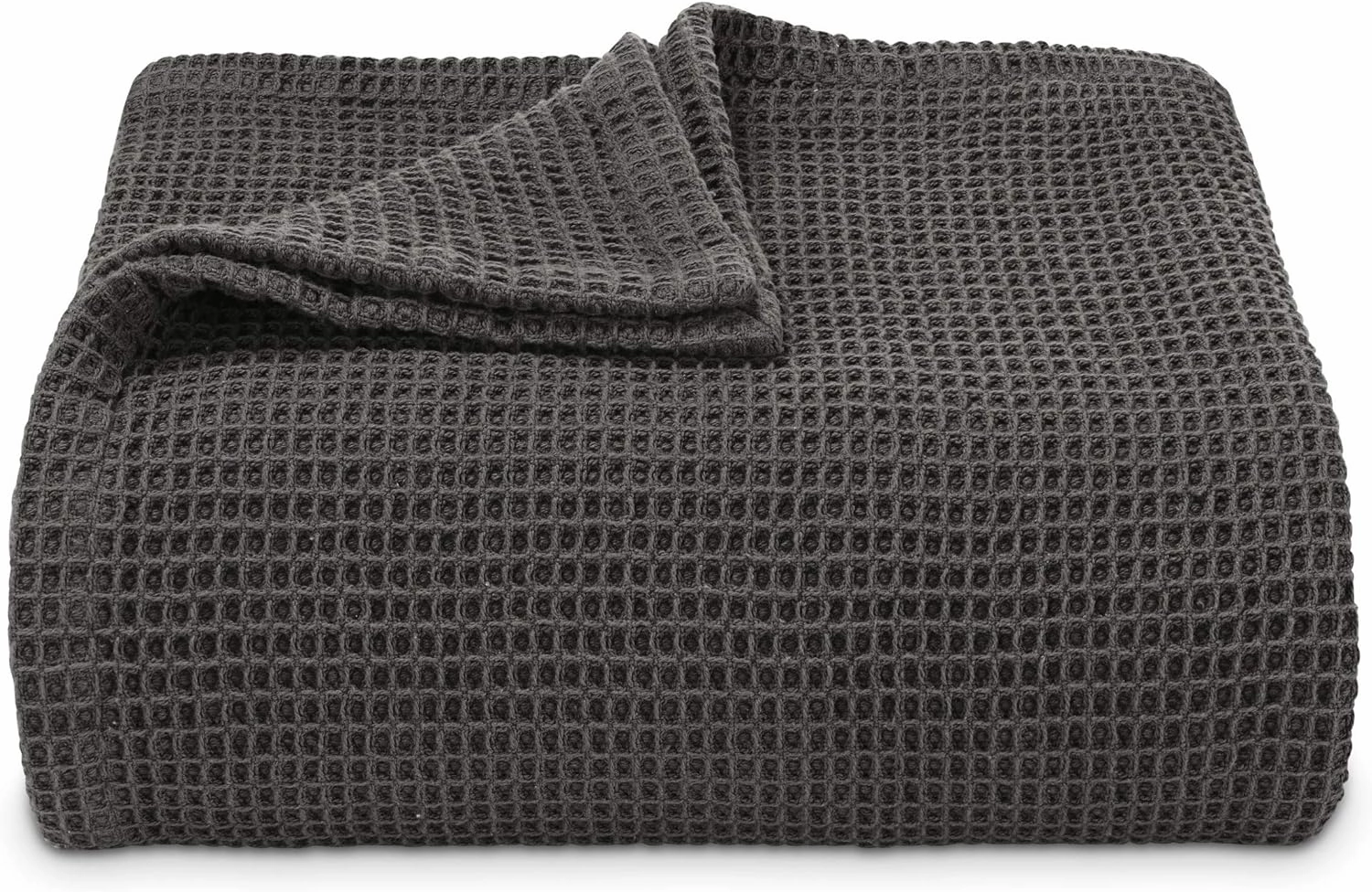 Vera Wang - Queen Blanket, Luxury Cotton Bedding, Super Soft Essentials with Waffle Weave Knit (Waffleweave Charcoal Grey, Queen)