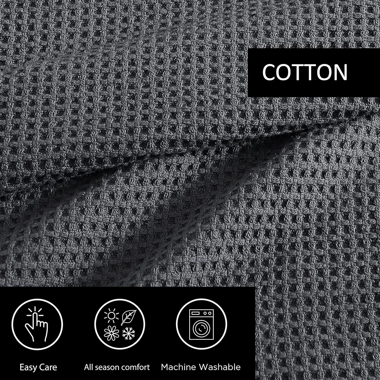 Vera Wang - Queen Blanket, Luxury Cotton Bedding, Super Soft Essentials with Waffle Weave Knit (Waffleweave Charcoal Grey, Queen)