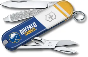 Victorinox Classic SD Swiss Army Knife – Compact 7 Function Swiss Made Pocket Knife with Small Blade, Screwdriver and Key Ring – Buffalo Sabres