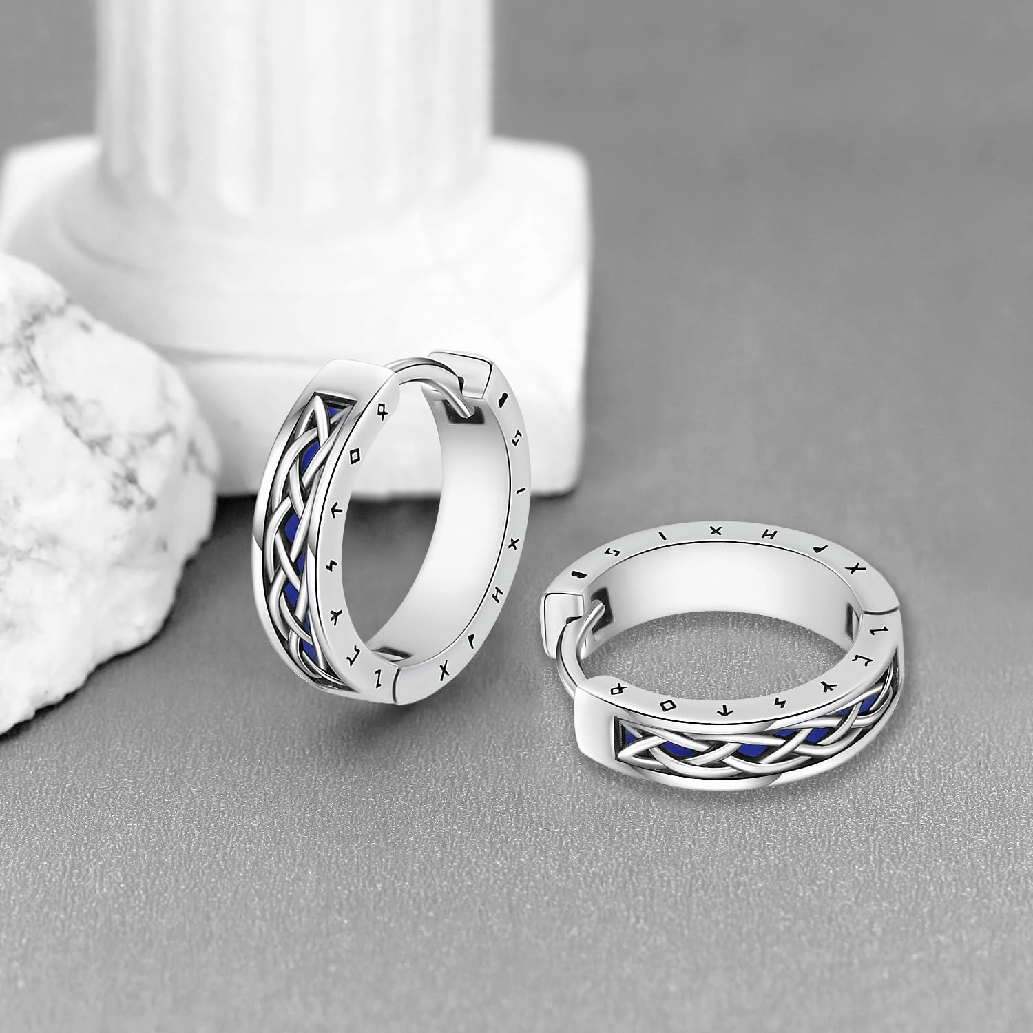 Viking Earrings Norse for Men Women 16mm 925 Sterling Silver Huggie Rune Celtic Hoop Earring Viking Jewelry Gifts Sturdy Punk Hoop Earrings Silver