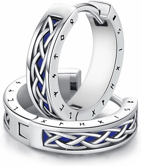 Viking Earrings Norse for Men Women 16mm 925 Sterling Silver Huggie Rune Celtic Hoop Earring Viking Jewelry Gifts Sturdy Punk Hoop Earrings Silver