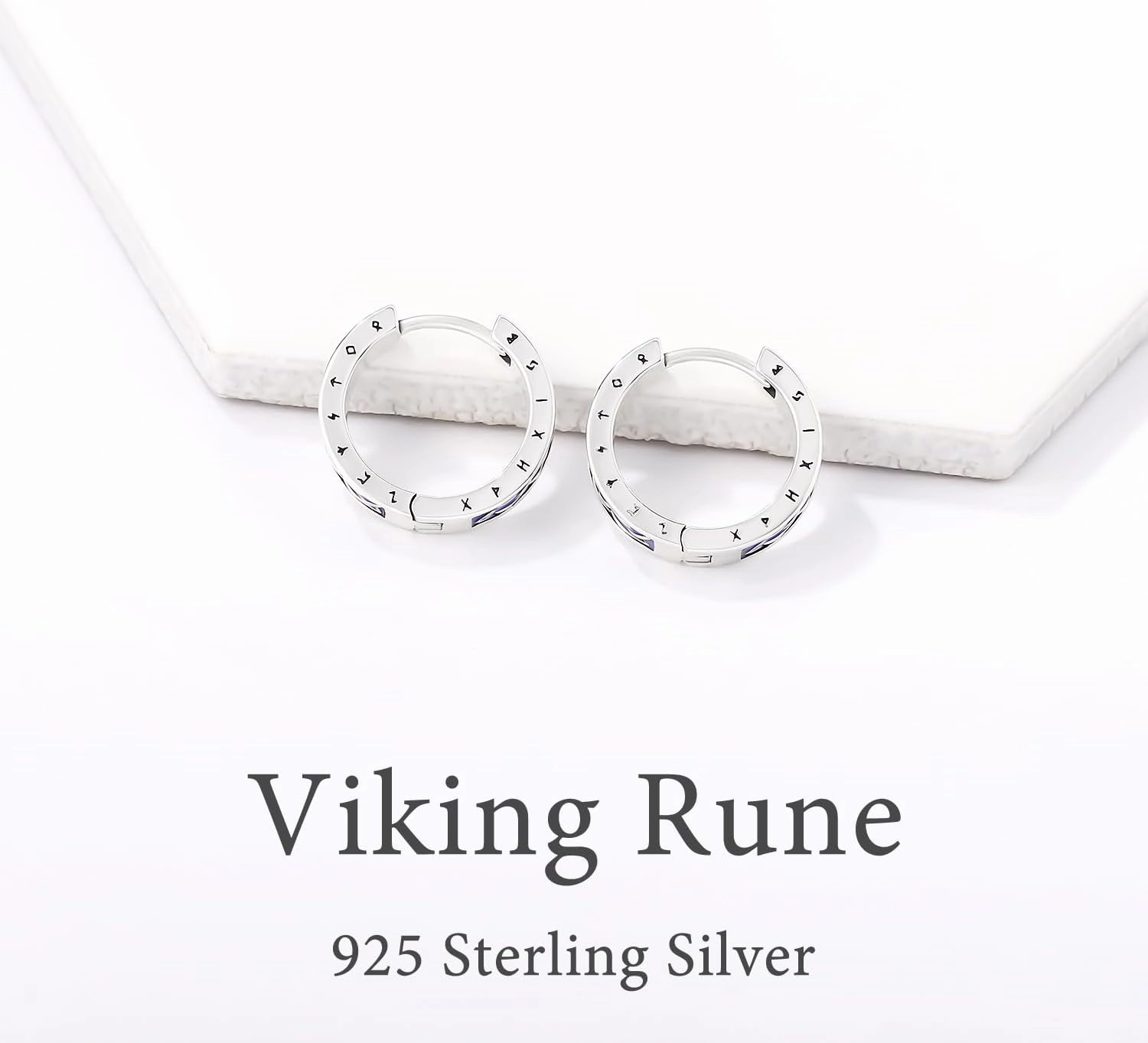 Viking Earrings Norse for Men Women 16mm 925 Sterling Silver Huggie Rune Celtic Hoop Earring Viking Jewelry Gifts Sturdy Punk Hoop Earrings Silver