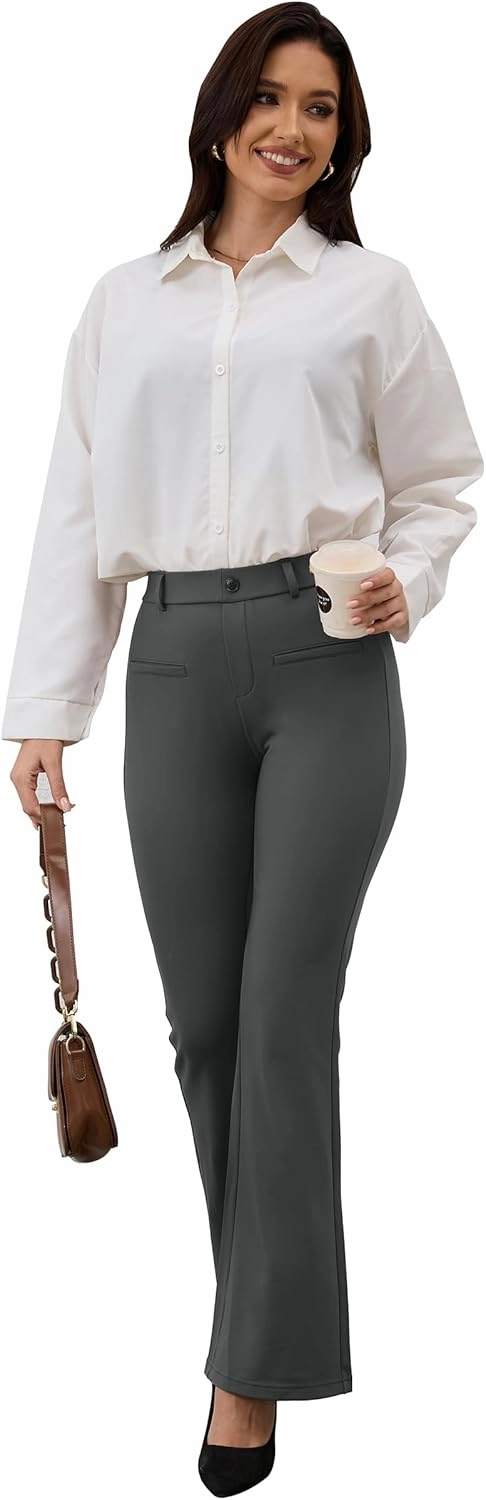 VIMPEP Fleece Lined Dress Pants for Women High Rise Flare Soft Feeling Pull On Work Yoga Pants for Cold Weather 1102