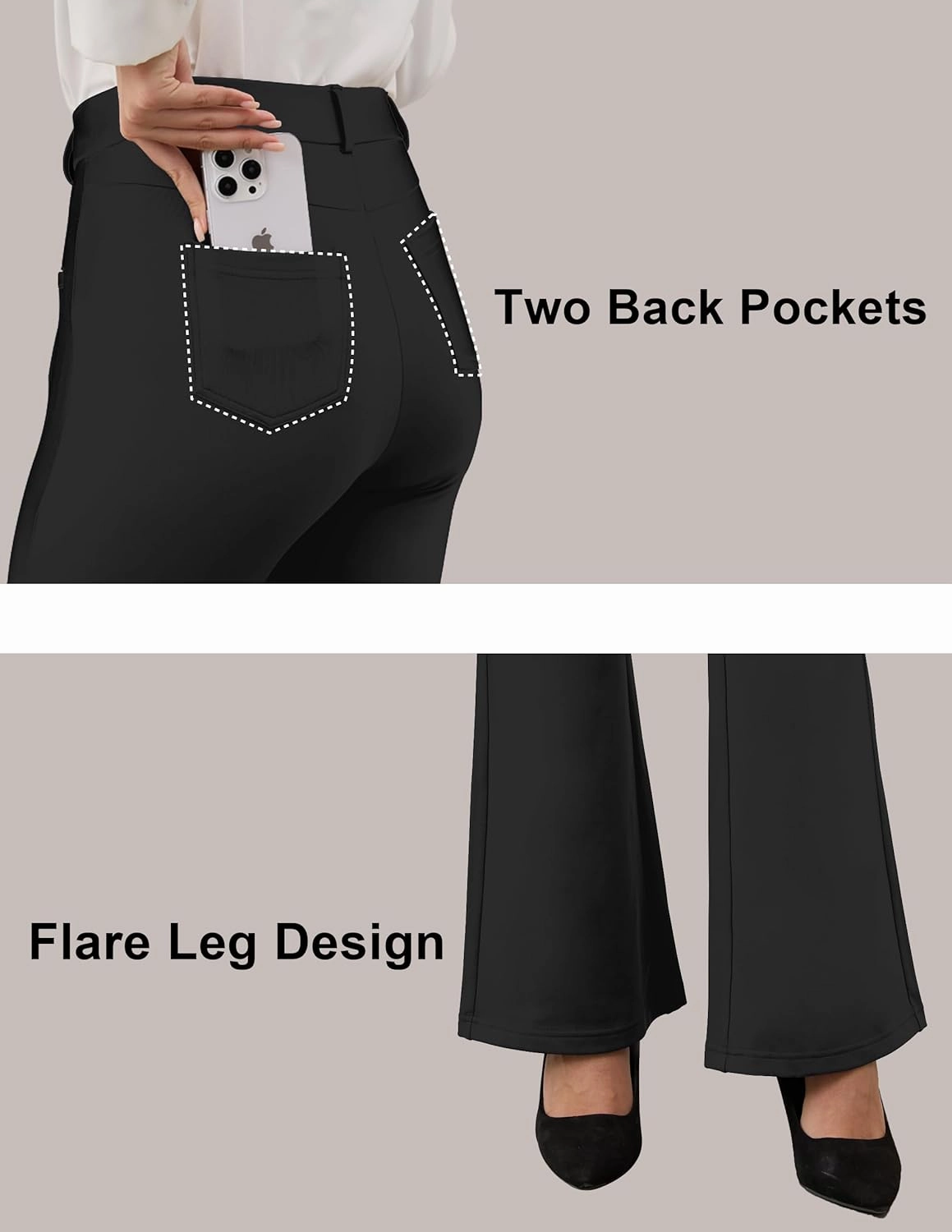VIMPEP Fleece Lined Dress Pants for Women High Rise Flare Soft Feeling Pull On Work Yoga Pants for Cold Weather 1102
