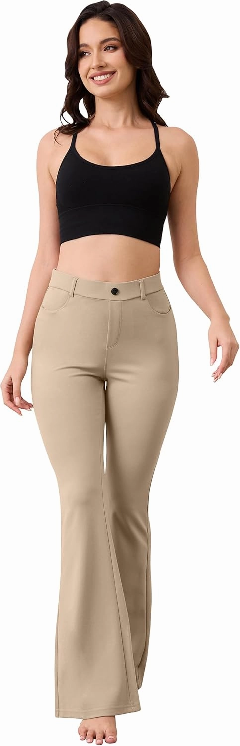 VIMPEP Women’s Classic Yoga Dress Pants High Rise Flare Soft Feeling Pull On Work Yoga Pants for Business Office Work 2102