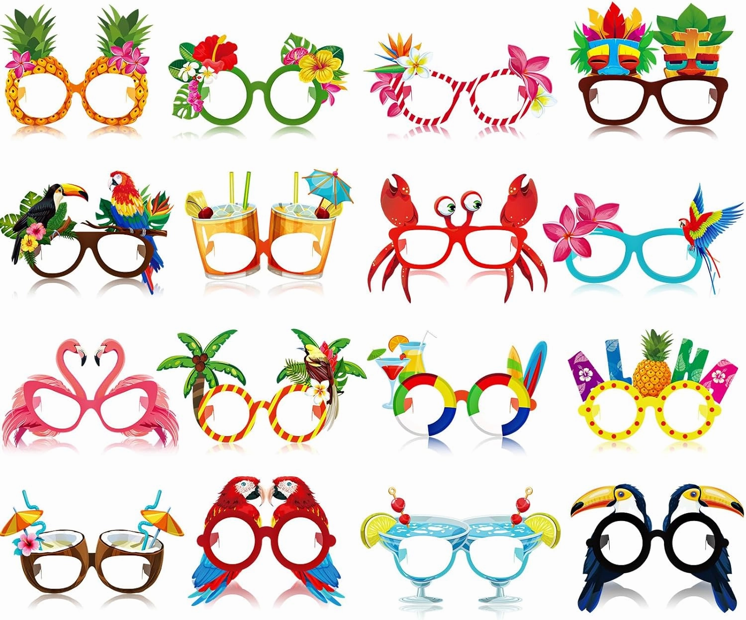 Vinsot 32 Pack Beach Pool Party Eyeglasses Decor Summer Luau Paper Glasses Bulk Hawaiian Sunglasses Frame Tropical Pool Props Photo Booth Props for Luau Beach Party Favors Birthday Supplies Decor