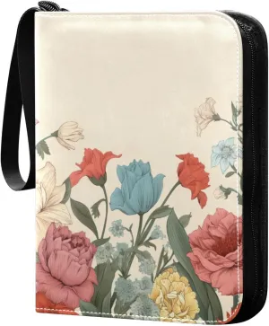 Vintage Colorful Floral Card Binder, 400 Pockets Card Holder with 50 Sleeves, Sturdy Card Holder Folders for Game Cards & Sports Cards
