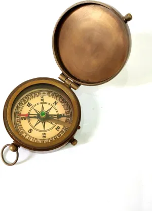 Vintage Style Brass Pocket Compass, Antique Brown Finish, Camping Navigation Tool