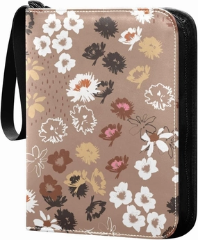 Vintage-colorful-flowers 4 Pockets Trading Card Album Folder for Cards PU Waterproof Wear-resistant Cover Zip Card Binder Fits 400 Cards,Card Collector Holder for Collectible Boys Girls Game Sports Ca