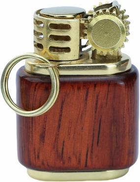 Vintage Rosewood Kerosene Lighter, Hanging Ring, Antique Style