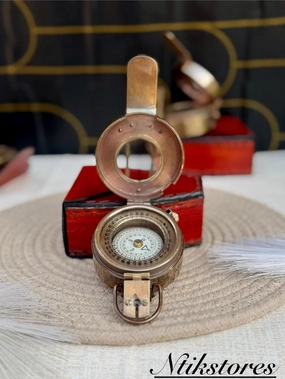 Vintage Solid Brass WWII Military Pocket Compass with Personalized Leather Case Custom Engraved Gift for Your Boyfriend