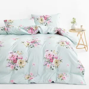 Wake In Cloud - Shabby Chic Comforter Set, Floral Farmhouse Cottagecore Vintage Colorful Pastel Spring Flowers, Soft Lightweight Bedding for Women Girls, 3 Pieces, Green, King Size