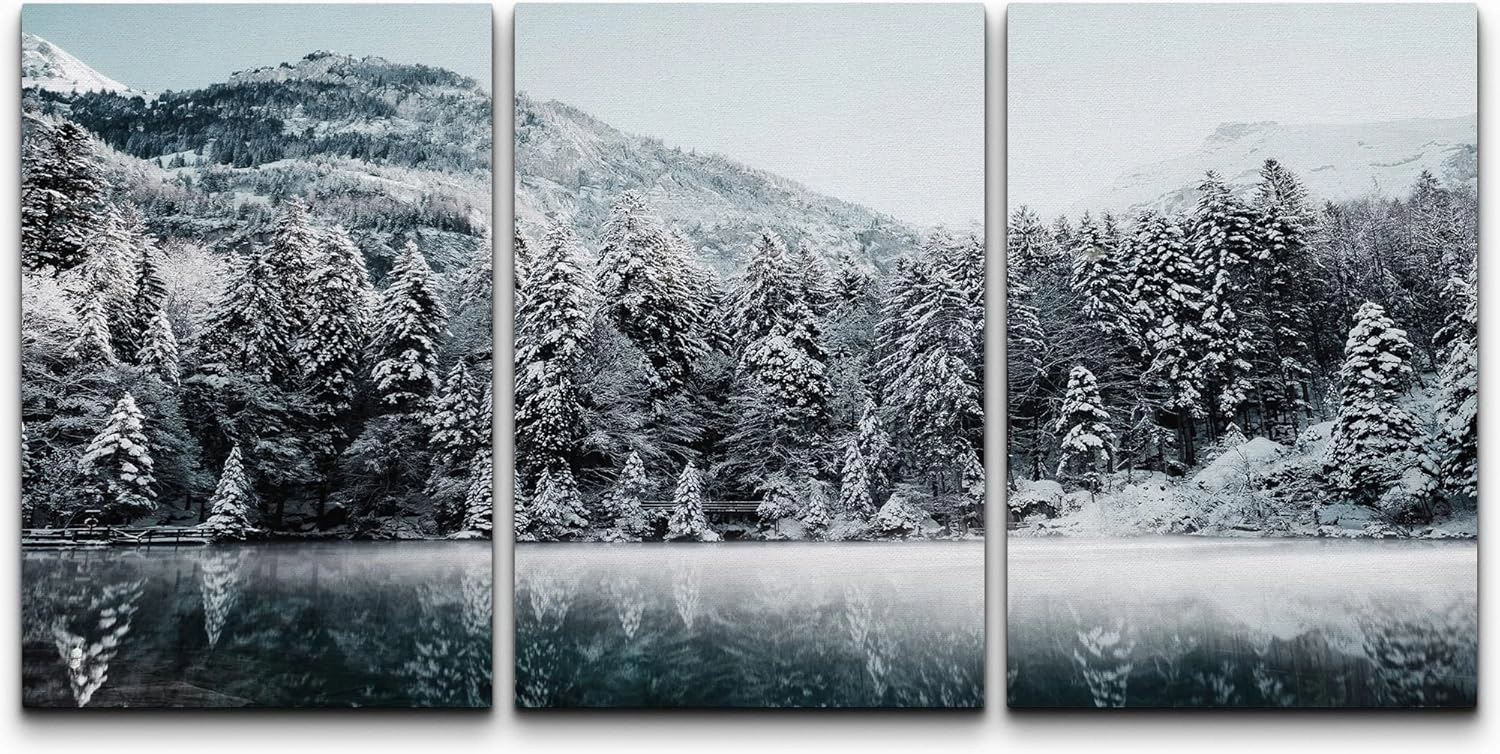 wall26 Canvas Print Wall Art Set Snowy Arctic Mountain Range Forest Nature Wilderness Photography Realism Rustic Landscape Colorful Cool for Living Room, Bedroom, Office - 16"x24" x 3