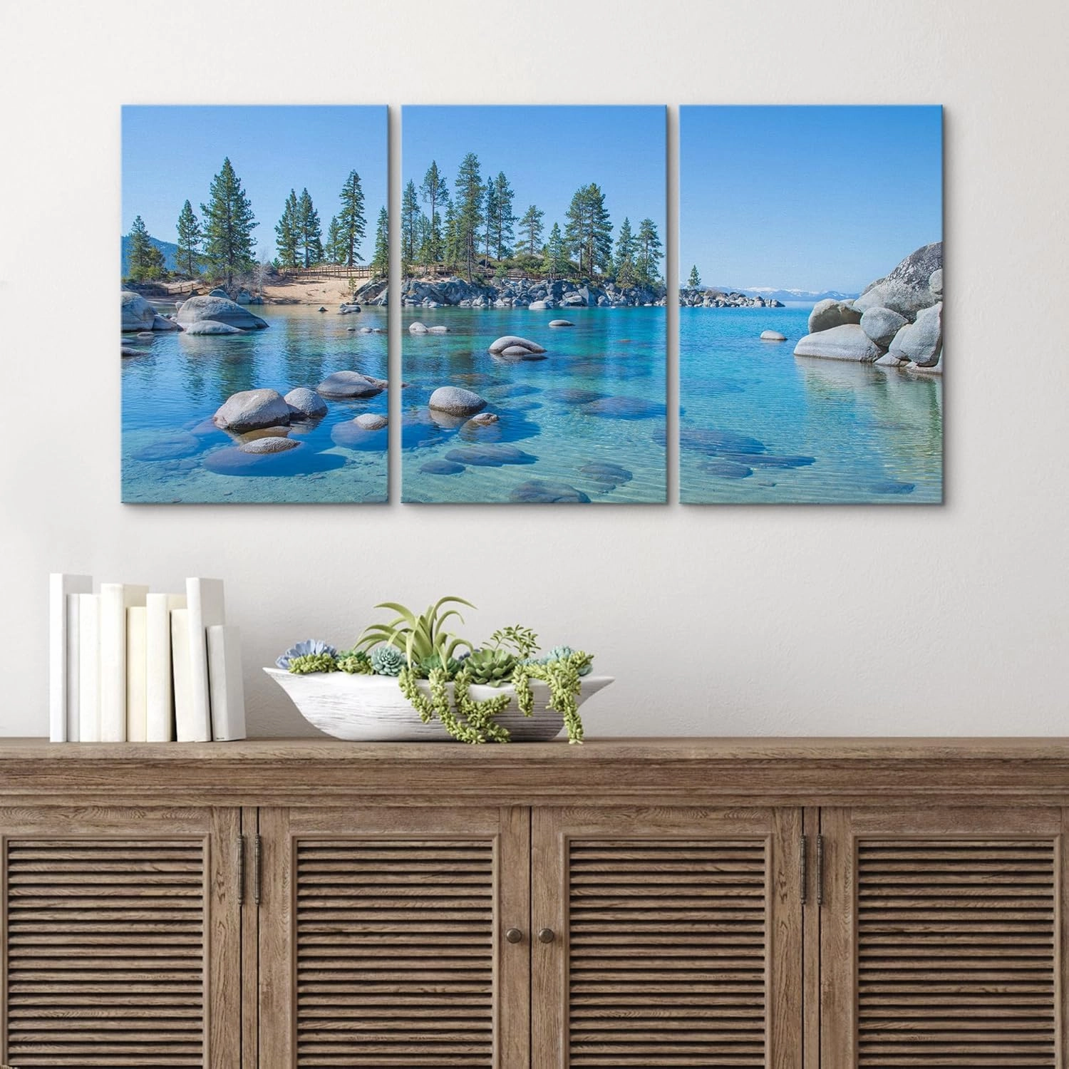 wall26 Canvas Print Wall Art Set Vibrant Forest & Rocky Lake Landscape Nature Wilderness Photography Realism Rustic Scenic Colorful Multicolor Ultra for Living Room, Bedroom, Office - 16"x24"x3