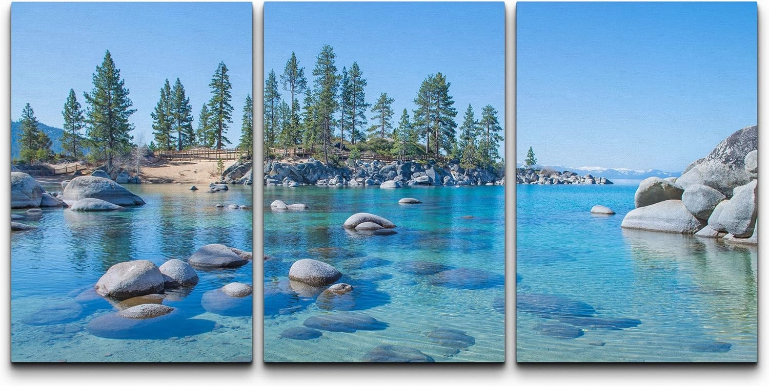 wall26 Canvas Print Wall Art Set Vibrant Forest & Rocky Lake Landscape Nature Wilderness Photography Realism Rustic Scenic Colorful Multicolor Ultra for Living Room, Bedroom, Office - 16"x24"x3