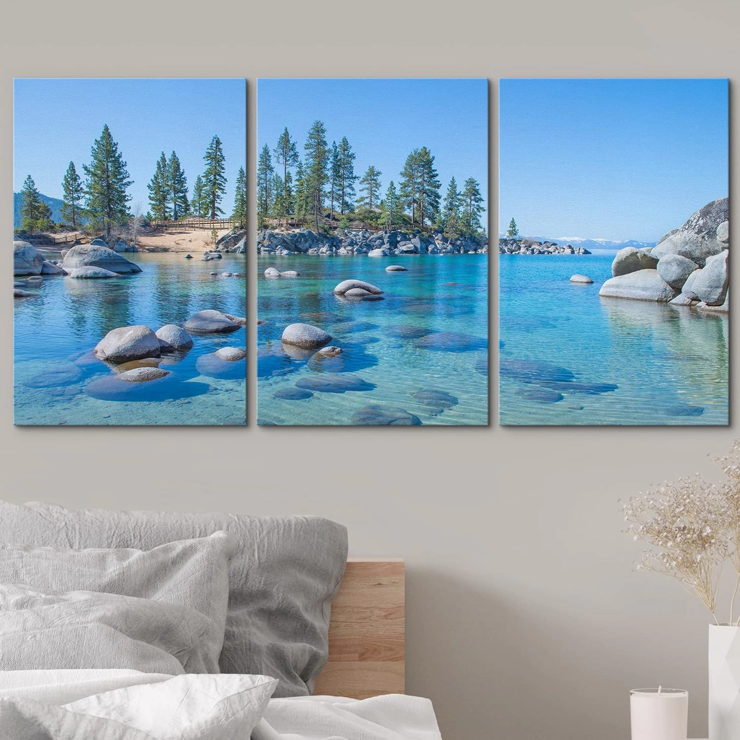 wall26 Canvas Print Wall Art Set Vibrant Forest & Rocky Lake Landscape Nature Wilderness Photography Realism Rustic Scenic Colorful Multicolor Ultra for Living Room, Bedroom, Office - 16"x24"x3