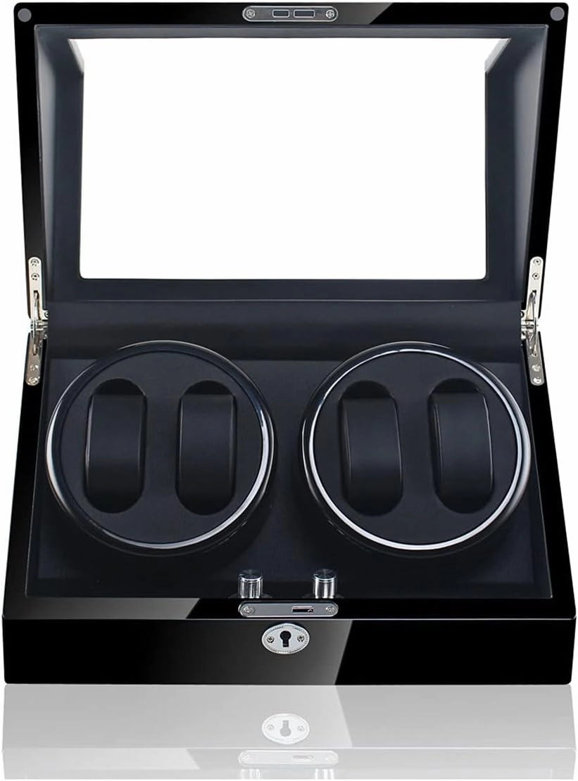 Watch Boxes 4 Watch Rollers for Automatic Watches with Extremely Quiet Motor Large Capacity Wood Baking Finish Black PU Leather