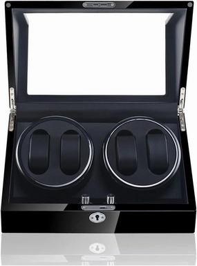 Watch Boxes 4 Watch Rollers for Automatic Watches with Extremely Quiet Motor Large Capacity Wood Baking Finish Black PU Leather