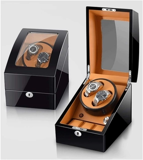 Watch Winder for 2 Watches Additional 3 Positions Piano Paint Anti-Magnetic Ultra-Quiet Luxury Watch Shaker Led Light (Black Brown 2 3)