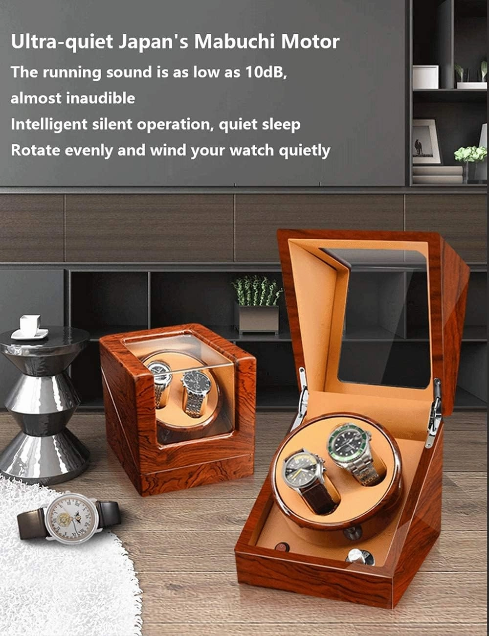 Watch Winder for 2 Watches Additional 3 Positions Piano Paint Anti-Magnetic Ultra-Quiet Luxury Watch Shaker Led Light (Black Brown 2 3)