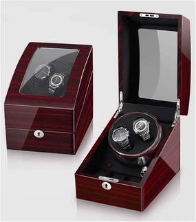 Watch Winder for 2 Watches, Additional 3 Positions, Piano Paint, Anti-Magnetic, Ultra-Quiet Luxury Watch Shaker, Led Light (Ebony Grain Black 2 3)