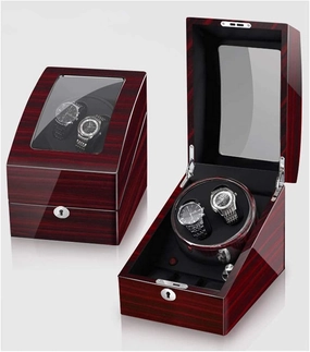 Watch Winder for 2 Watches Additional 3 Positions Piano Paint Anti-Magnetic Ultra-Quiet Luxury Watch Shaker Led Light (Ebony Grain Black 2 3)